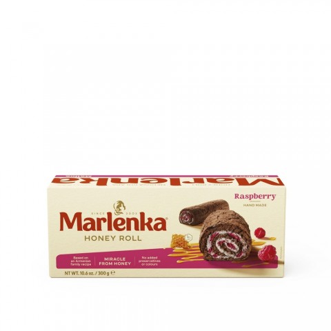 MARLENKA Honig-Roulade mit Kakao und Himbeeren