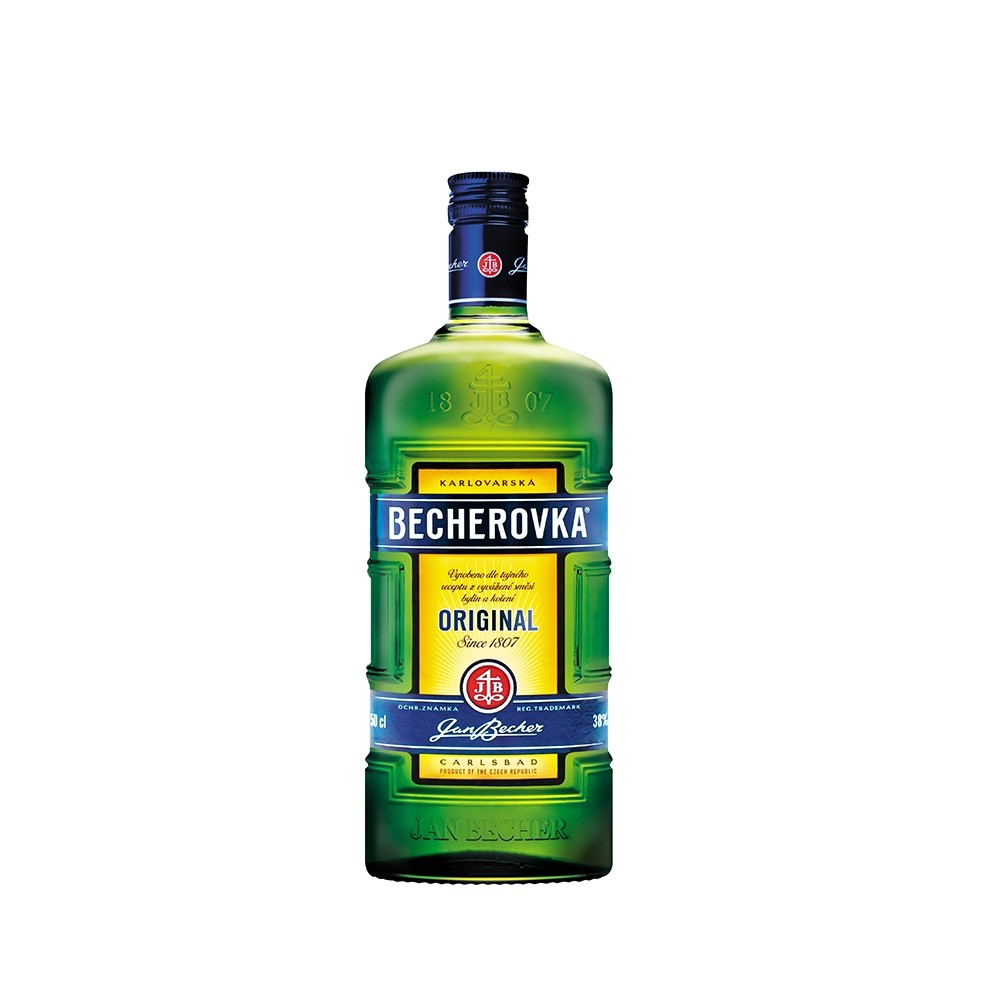 Becherovka 0,5 Liter Kräuterlikör mit Handschuhe online kaufen