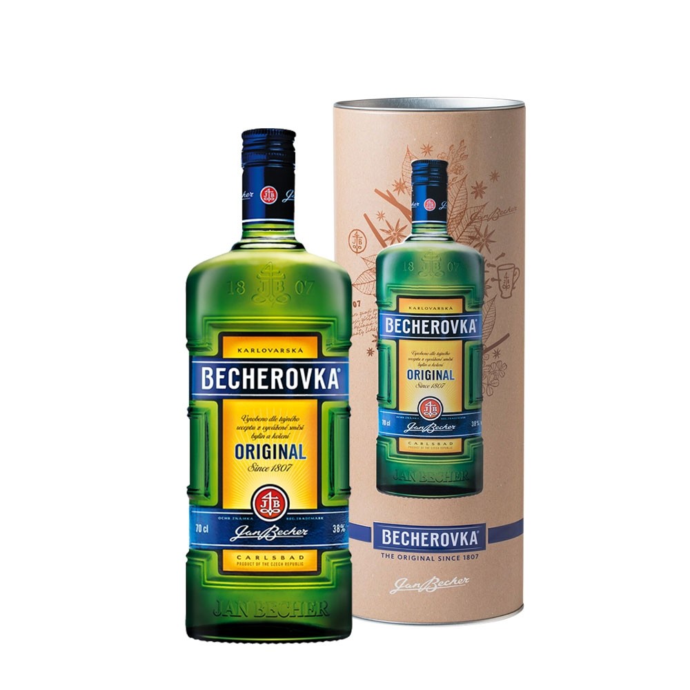 Becherovka Original 38 Kreuterlikör 0,7 liter Metal box Hopfenkurier
