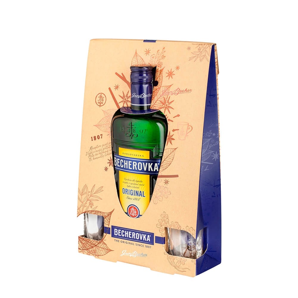 Becherovka Original 38% Kreuterlikör 0,7 liter Set mit Gläser ...
