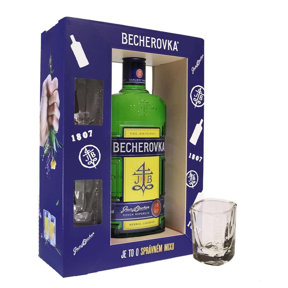 Becherovka Original 0 7 Liter Geschenkset Mit Glaser Online Kaufen Hopfenkurier Com